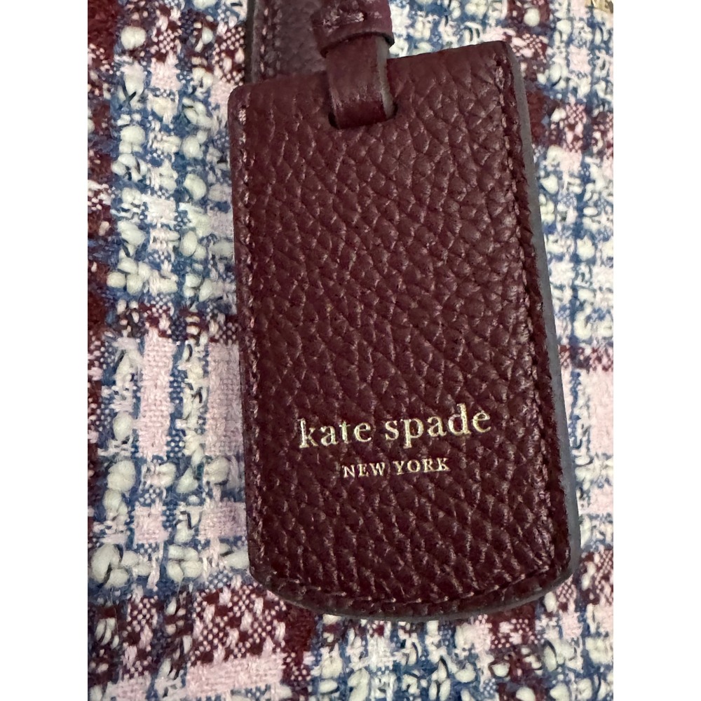 Kate Spade Plaid Burgundy Blue White Tweed Tote Shoulder Bag NWOT - Picture 3 of 16